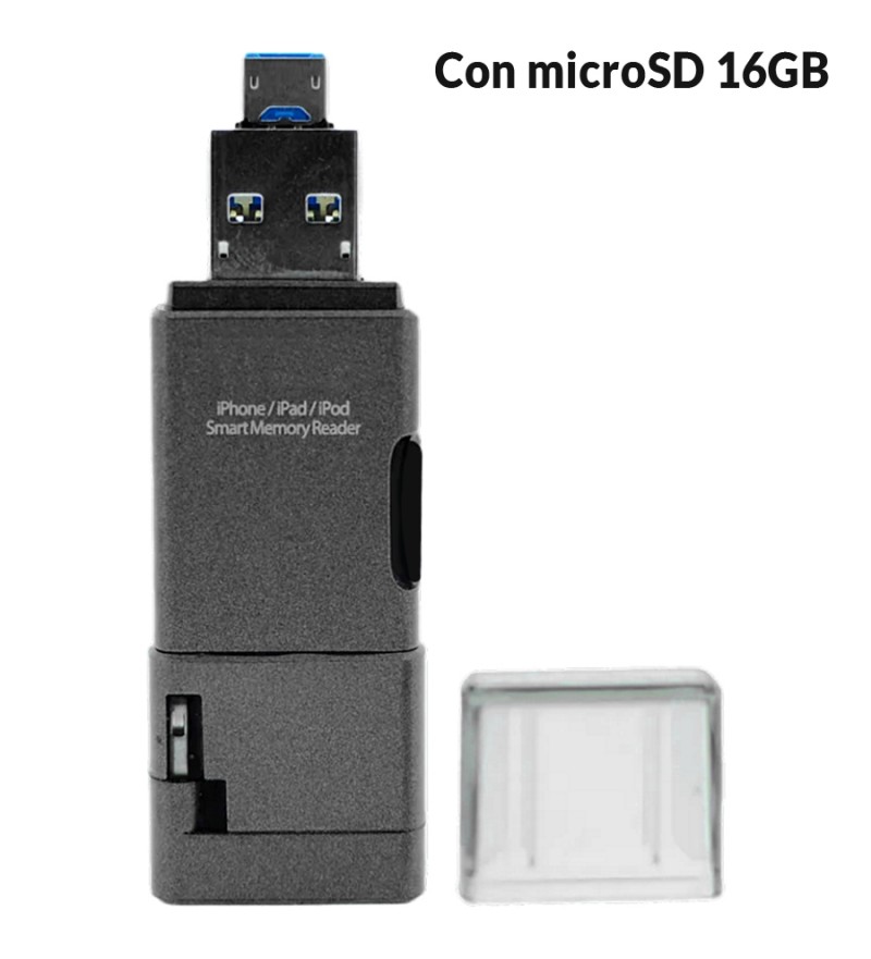 Lector de tarjeta microSD S3+ S3SPM0016GY con Conector Lightning/microUSB/USB + microSD de 16GB