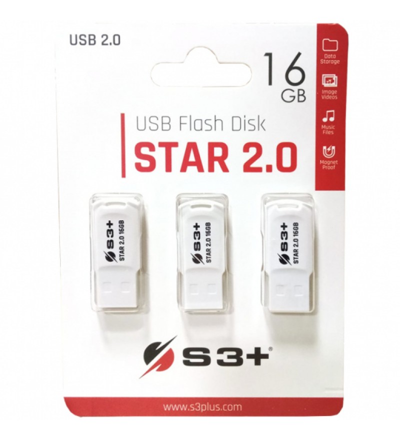 Pendrive S3+ STAR 2.0 S3PD2004016WT-R3 de 16GB USB (3 Unidades) - Blanco
