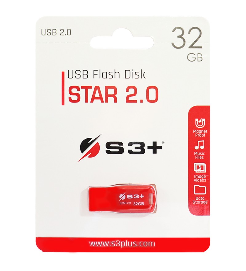 Pendrive S3+ STAR 2.0 S3PD2004032RD-R de 32GB USB - Rojo