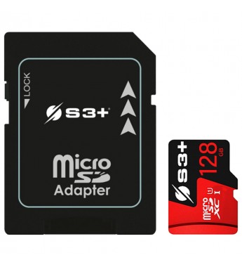 Tarjeta microSDXC de 128GB S3+ S3SDC10V30/128GB UHS-I Class10 - Negro/Rojo
