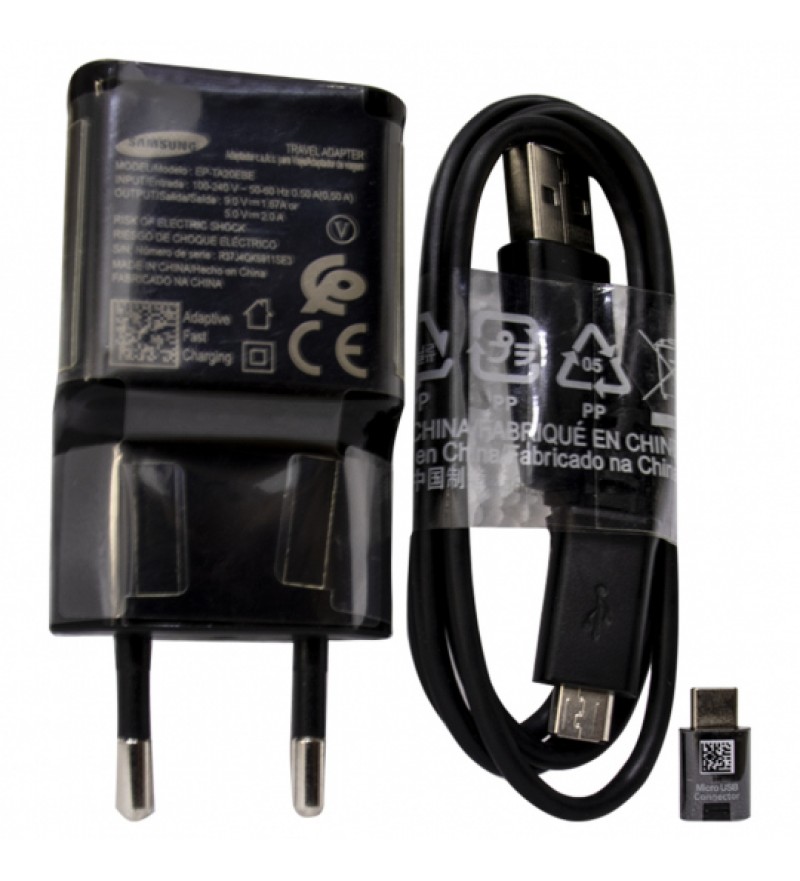 Kit Cargador de Pared + Cable MicroUSB + Adaptador USB-C Samsung - Negro