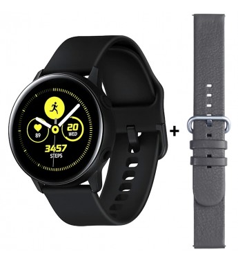 Smartwatch Samsung Galaxy Watch Active SM-R500 con Bluetooth/GPS/Wi-Fi/NFC - Negro (Gar. PY/UY/ARG) + Pulsera Samsung Technogel Balance Leather Strap GP-TYR820BRCJW- Gris