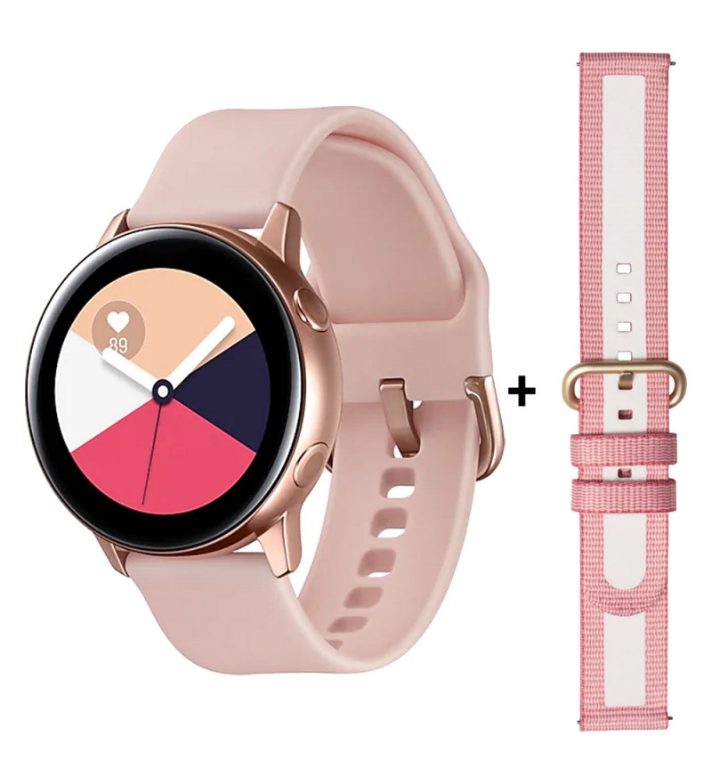 Smartwatch Samsung Galaxy Watch Active SM-R500 con Bluetooth/GPS/Wi-Fi/NFC - Oro rosa (Gar. PY/UY/ARG) + Pulsera Samsung Active Textile GP-XVR500BRAPW - Rosa