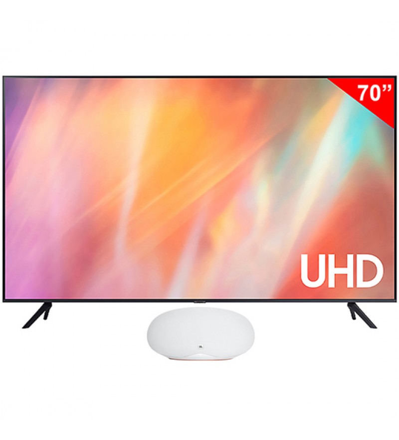Smart TV LED de 70" Samsung UN70AU7000GX 4K UHD con HDR10+/PurColor/Wi-Fi5/Bivolt (2021) + JBL Playlist 150