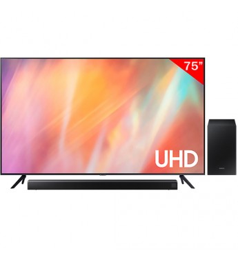 Smart TV LED de 75" Samsung UN75AU7000GX 4K UHD con HDR10+/PurColor/Wi-Fi5/Bivolt (2021) + Soundbar Samsung HW-R450