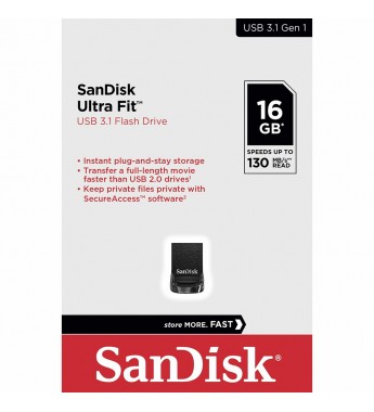 Pendrive Sandisk Ultra Fit USB 3.1 Flash Drive de 16GB - Negro