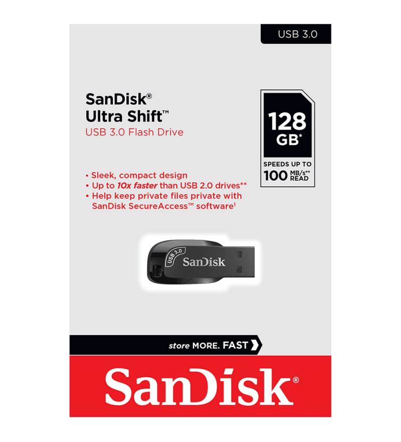 Pendrive Sandisk Ultra Shift USB 3.0 de 128GB - Negro