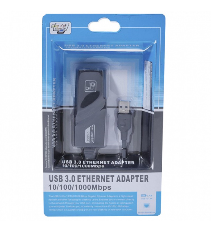 Adaptador USB 3.0 para Rj45 hasta 1000Mbps - Negro