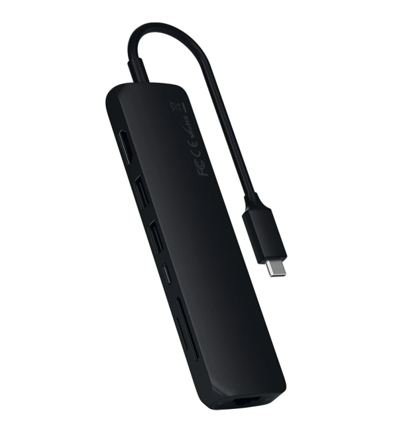 Hub USB-C Satechi Slim Multi-Port ST-UCSMA3K con USB-C/HDMI/RJ-45/USB/Lector microSD/SD - Black