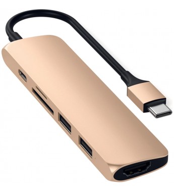 Hub USB-C Satechi Slim V2 ST-SCMA2G con USB-C/HDMI/USB/Lector microSD/SD - Gold