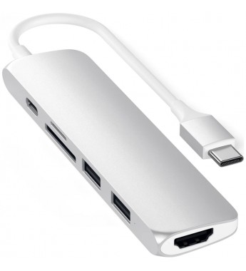 Hub USB-C Satechi Slim V2 ST-SCMA2S con USB-C/HDMI/USB/Lector microSD/SD - Silver