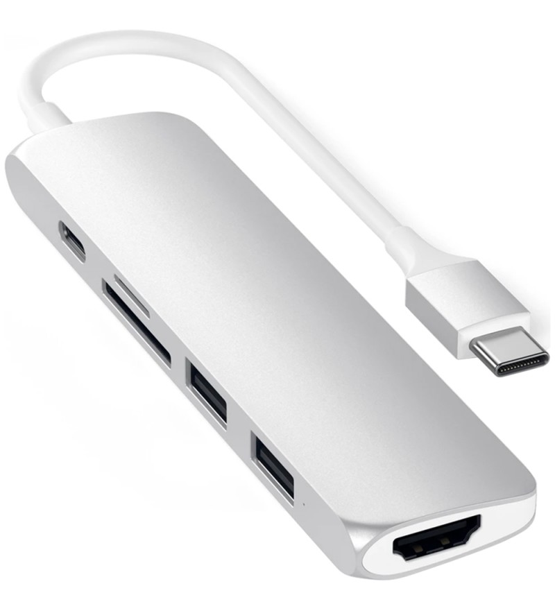 Hub USB-C Satechi Slim V2 ST-SCMA2S con USB-C/HDMI/USB/Lector microSD/SD - Silver