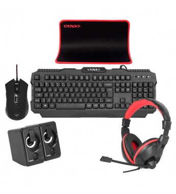 Kit Gamer Satellite KG504 5 en 1 / Teclado / Mouse / Mousepad / Headset / Speaker - Negro/Rojo