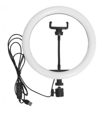 Aro LED SATE A-MK03 de 10 pulgadas con trípode de escritorio y control/USB - Negro