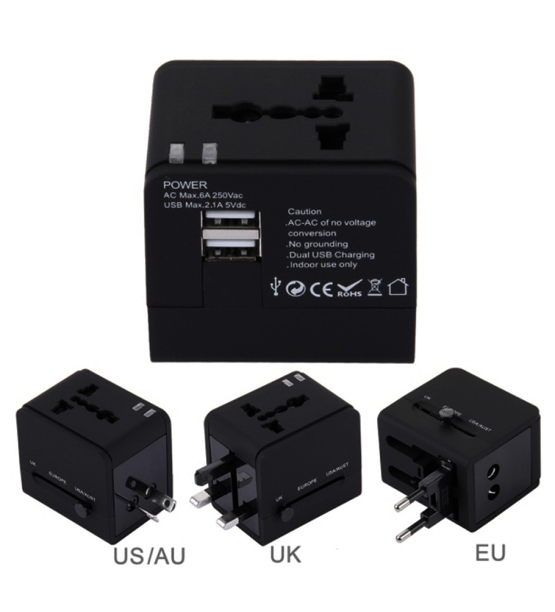 Adaptador de Enchufe Universal Satellite Travel Adapter A-R06 dual USB - Negro