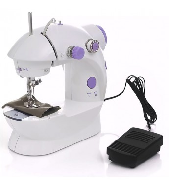 Mini Máquina De Coser Mini Sewing Machine SM-202A Pila AA/Bivolt - Blanco/Lila
