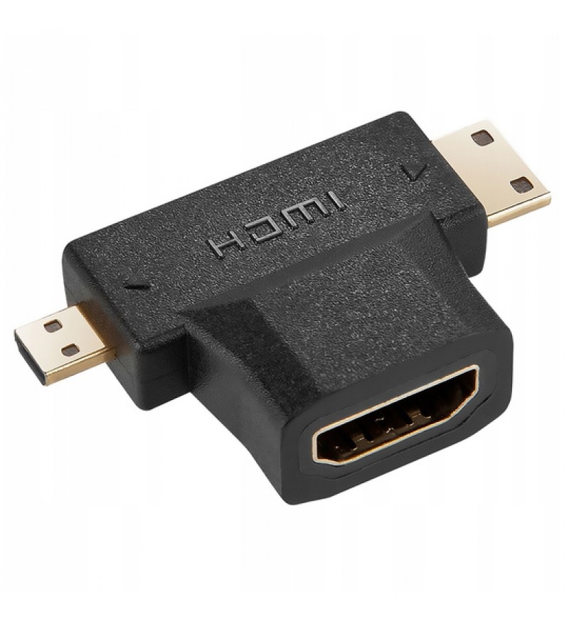 Adaptador HDMI Hembra a Mini HDMI Macho/Micro HDMI Macho - Negro