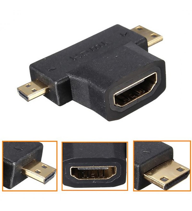 Adaptador HDMI Hembra a Mini HDMI Macho/Micro HDMI Macho - Negro