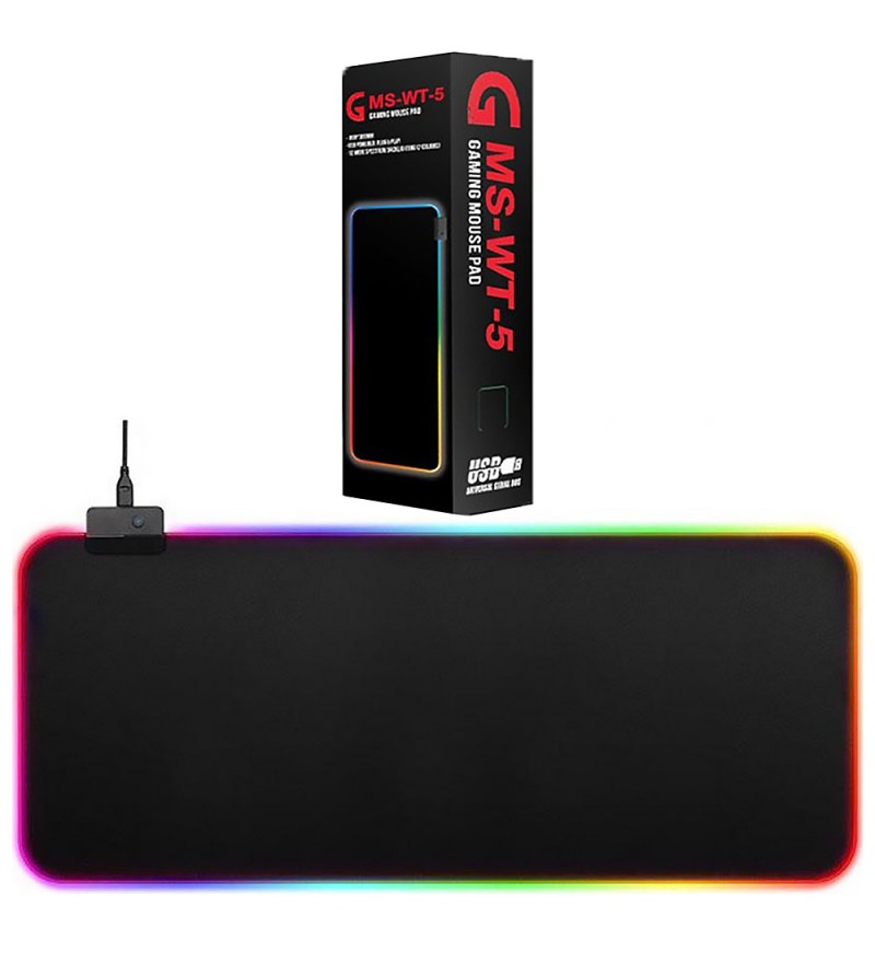 Mousepad Gaming GMS-WT-5 de 800 x 300 mm con Iluminación RGB - Negro