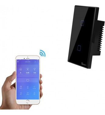 Interruptor de Pared Inteligente Smart Sonoff T3US2C Wi-Fi/2 Botones - Negro