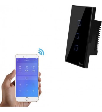 Interruptor de Pared Inteligente Smart Sonoff T3US3C Wi-Fi/3 Botones - Negro