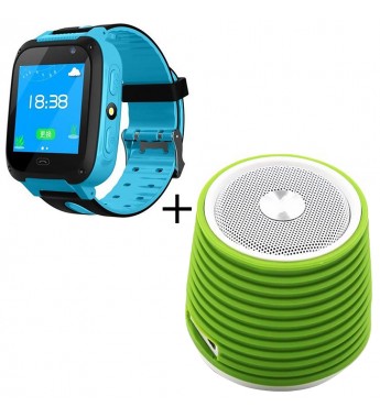 Kit Smartwatch K12 Kids Smart Watch Azul + Speaker Super Villain Verde