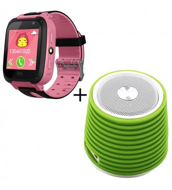 Kit Smartwatch K12 Kids Smart Watch Rosa + Speaker Super Villain Verde