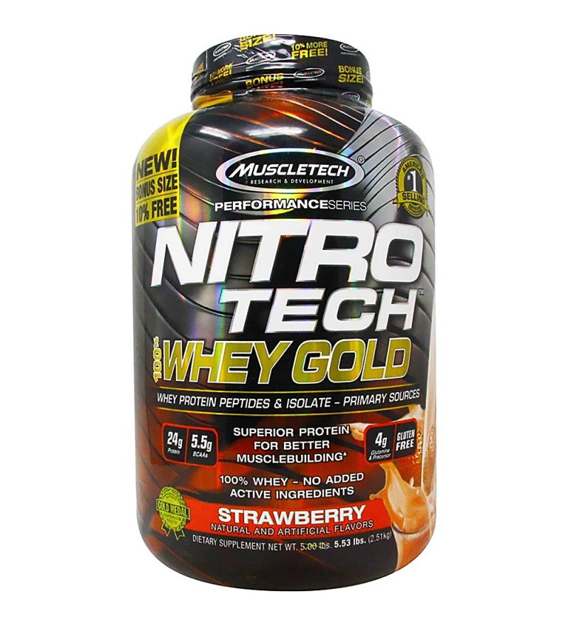 Suplemento Muscletech Nitro Tech 100% Whey Gold Strawberry - 2.51kg (0502)