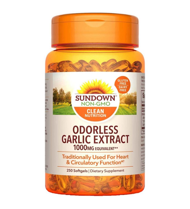 Suplemento Sundown Naturals Odorless Garlic Extract 1000mg - 250 Cápsulas Blandas