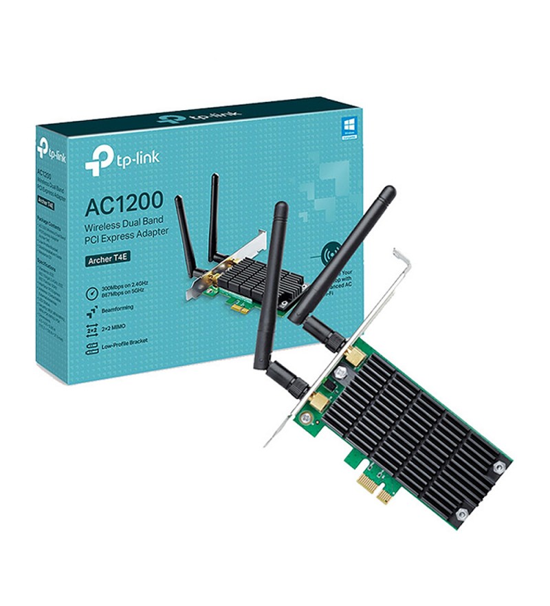 Adaptador WiFi PCI Express TP-link AC1200 Archer T4E Doble Banda /300Mbps en 2.4 GHz /867Mbps en 5 GHz /2x2 MIMO - Negro (Antenas)