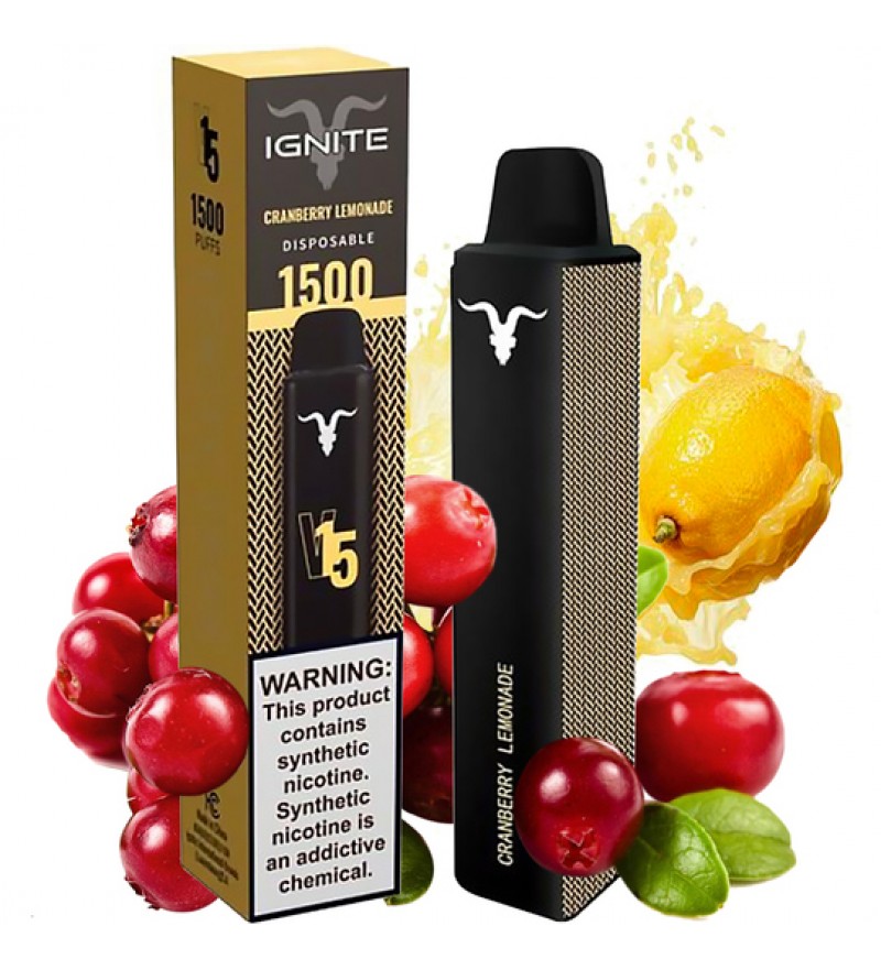 Vape Desechable Ignite V15 1500 Puffs con 50mg Nicotina - Cranberry Lemonade