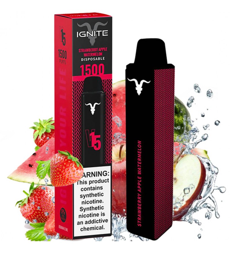 Vape Desechable Ignite V15 1500 Puffs con 50mg Nicotina - Strawberry Apple Watermelon