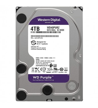 HD 3.5" Western Digital Purple Surveillance de 4TB WD40PURZ para Vigilancia 5400 RPM - Plata