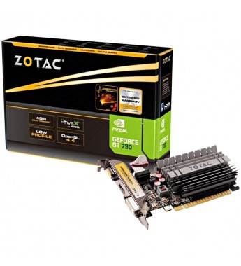 Placa de Video Zotac GeForce GT 730 4GB Zone Edition ZT-71115-20L con 4GB DDR3/1600MHz/HDMI/DL-DVI/VGA